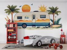 Load image into Gallery viewer, Camper Wall Decal, RV Dealership Decor, Travel Trailer Wall Art, Coastal RV Showroom Decor, Beach Camping Wall Decal