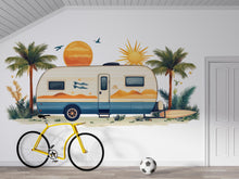 Load image into Gallery viewer, Camper Wall Decal, RV Dealership Decor, Travel Trailer Wall Art, Coastal RV Showroom Decor, Beach Camping Wall Decal