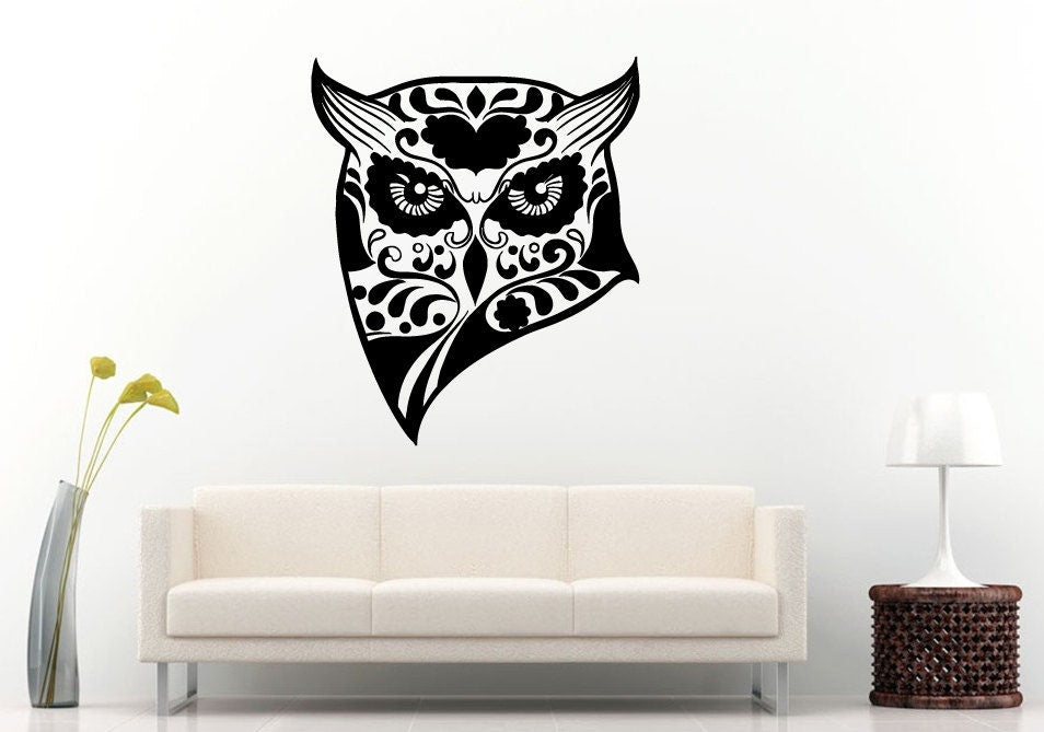 Sugar Skull Design Bird Owl Halloween Wall Decal Vinyl Sticker Mural Room Decor L1284