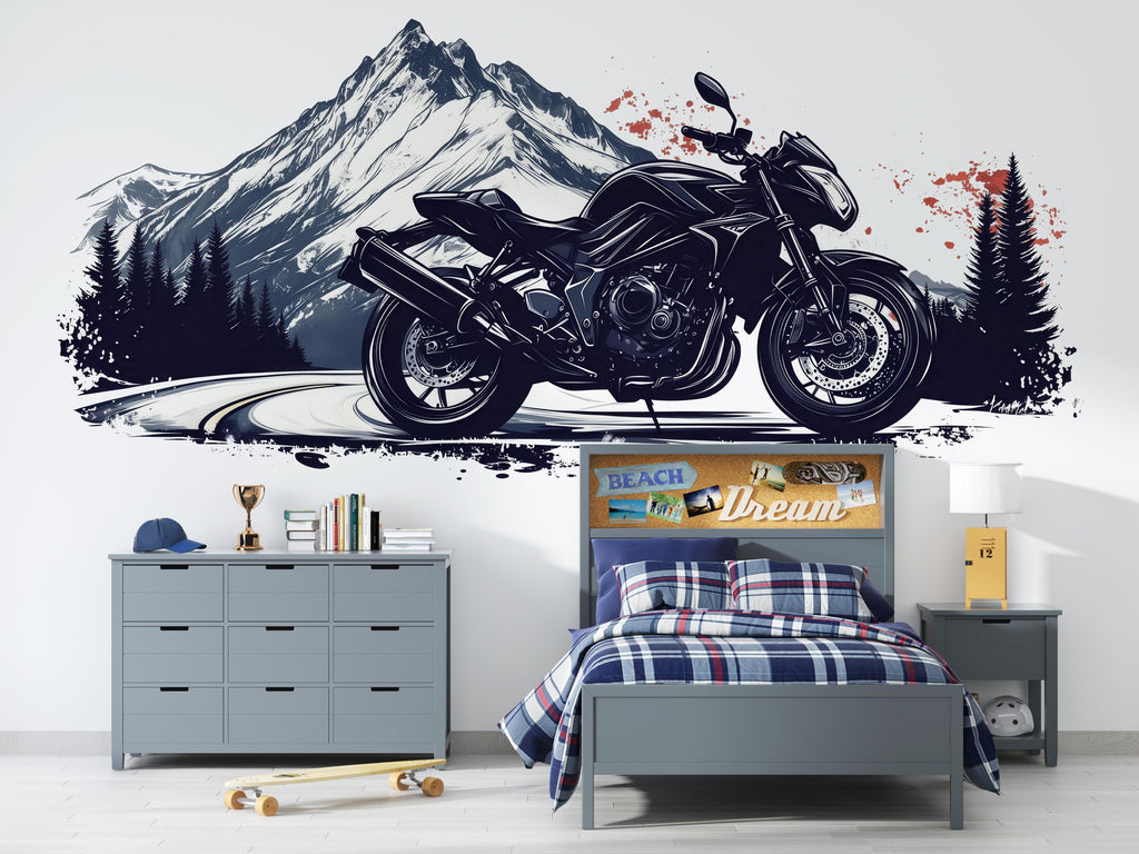 Sport Motorcycle Wall Decal, Motorcycle Dealership Decor, Mountain Bike Wall Art, Showroom Wall Graphic, Racing Motorcycle Decor