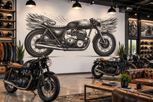 Load image into Gallery viewer, Cafe Racer Wall Decal, Vintage Motorcycle Wall Art, Motorcycle Dealership Decor, Biker Garage Decor, Retro Bike Shop Wall Graphic