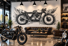 Load image into Gallery viewer, Cafe Racer Wall Decal, Winged Motorcycle Wall Art, Vintage Motorcycle Decor, Motorcycle Shop Decor, Biker Garage Wall Graphic