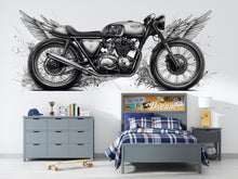 Load image into Gallery viewer, Cafe Racer Wall Decal, Winged Motorcycle Wall Art, Vintage Motorcycle Decor, Motorcycle Shop Decor, Biker Garage Wall Graphic