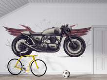 Load image into Gallery viewer, Cafe Racer Wall Decal, Winged Motorcycle Wall Art, Vintage Motorcycle Decor, Motorcycle Dealership Decor, Biker Garage Decal