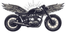 Load image into Gallery viewer, Winged Cafe Racer Wall Decal, Vintage Motorcycle Wall Art, Motorcycle Dealership Decor, Biker Garage Decal, Retro Bike Shop Decor
