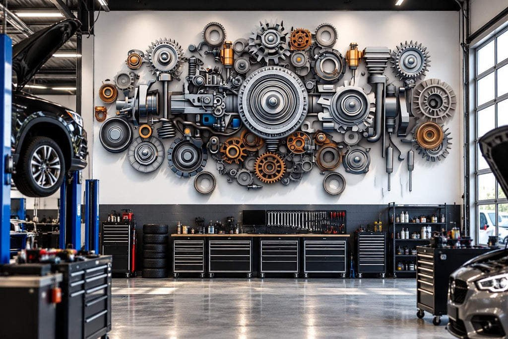 Auto Mechanic Wall Decal, Car Parts Wall Art, Auto Repair Shop Decor, Garage Gear Wall Decal, Automotive Service Center Decor