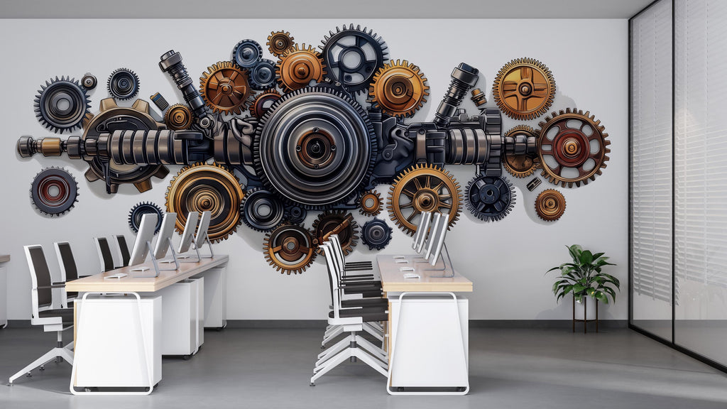 Auto Mechanic Wall Decal, Gear Wall Art, Auto Repair Shop Decor, Engine Parts Wall Decal, Garage Automotive Service Center Decor