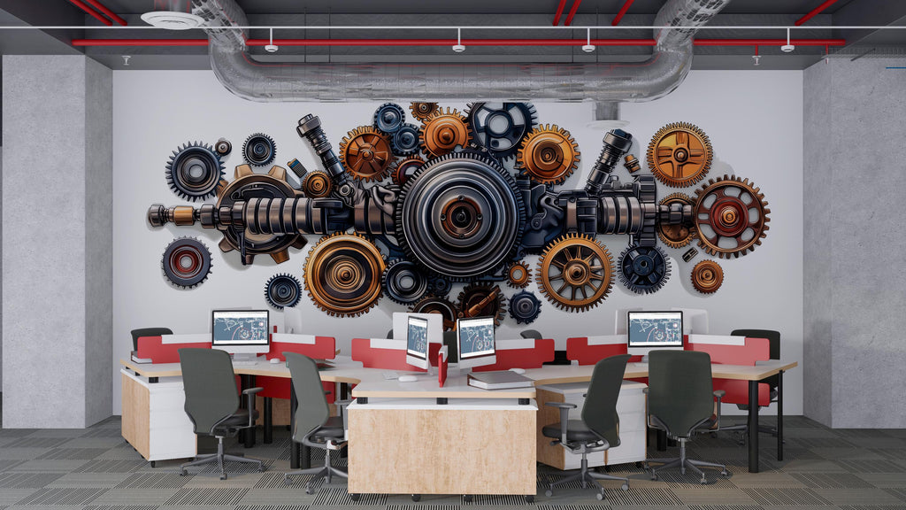 Auto Mechanic Wall Decal, Gear Wall Art, Auto Repair Shop Decor, Engine Parts Wall Decal, Garage Automotive Service Center Decor