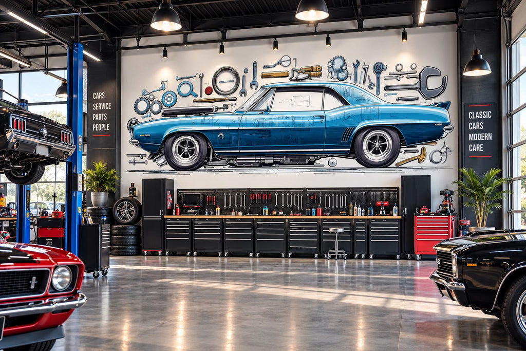 Classic Car Wall Decal, Muscle Car Wall Art, Auto Repair Shop Decor, Vintage Car Garage Decal, Automotive Service Center Decor