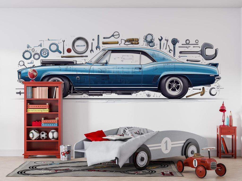 Classic Car Wall Decal, Muscle Car Wall Art, Auto Repair Shop Decor, Vintage Car Garage Decal, Automotive Service Center Decor
