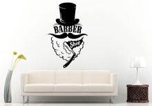 Load image into Gallery viewer, Barber Shop Hair Cutters Shaving Cream Strait Razor Mustage Top Hat Logo Sign Emblem Window Wall Decal Vinyl Sticker Mural Room Decor L1292