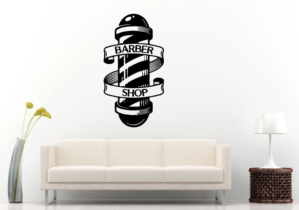Barber Shop Ribbon Around Moving Logo Sign Emblem Window Wall Decal Vinyl Sticker Mural Room Decor L1299