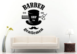 Barber Shop For Gentlemen Mustage Top Hat Scissors Hair Comb Brush Logo Sign Emblem Window Wall Decal Vinyl Sticker Mural Room Decor L1294