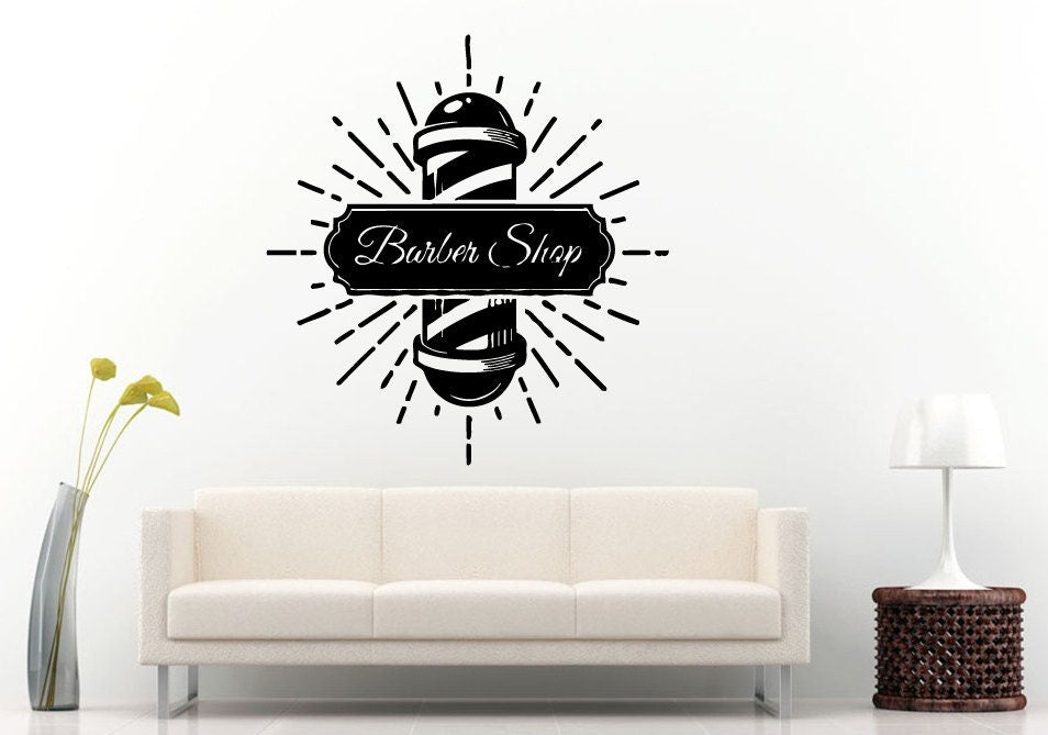 Barber Shop Swirl Shining Star Logo Sign Emblem Window Wall Decal Vinyl Sticker Mural Room Decor L1296