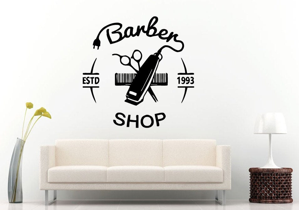 Barber Shop Hair Clippers Brush Comb Scissors Tool Logo Sign Emblem Window Wall Decal Vinyl Sticker Mural Room Decor L1298