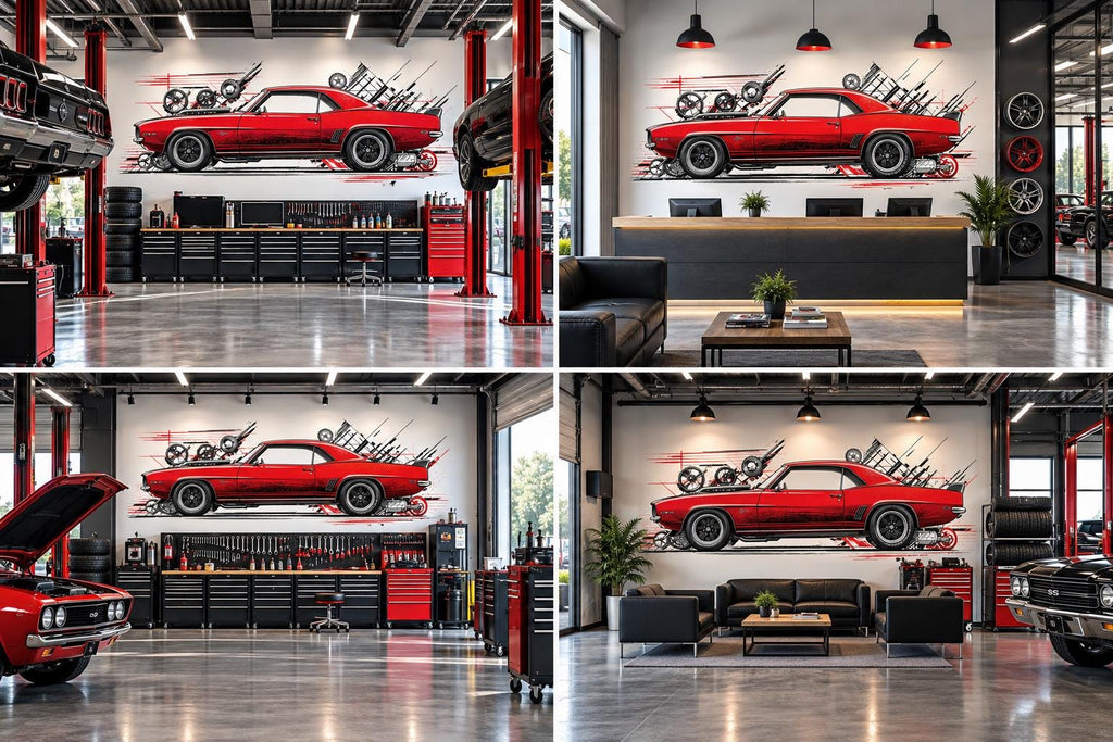 Red Muscle Car Wall Decal, Classic Car Wall Art, Auto Repair Shop Decor, Vintage Car Garage Decal, Automotive Garage Decor