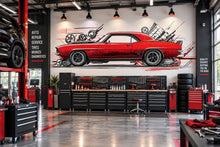 Load image into Gallery viewer, Red Muscle Car Wall Decal, Classic Car Wall Art, Auto Repair Shop Decor, Vintage Car Garage Decal, Automotive Garage Decor