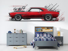 Load image into Gallery viewer, Red Muscle Car Wall Decal, Classic Car Wall Art, Auto Repair Shop Decor, Vintage Car Garage Decal, Automotive Garage Decor