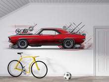 Load image into Gallery viewer, Red Muscle Car Wall Decal, Classic Car Wall Art, Auto Repair Shop Decor, Vintage Car Garage Decal, Automotive Garage Decor