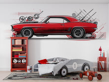Load image into Gallery viewer, Red Muscle Car Wall Decal, Classic Car Wall Art, Auto Repair Shop Decor, Vintage Car Garage Decal, Automotive Garage Decor