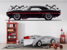 Load image into Gallery viewer, Black Muscle Car Wall Decal, Classic Car Garage Decor, Auto Repair Shop Wall Art, Vintage Car Decal, Automotive Shop Decor