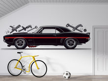Load image into Gallery viewer, Black Muscle Car Wall Decal, Classic Car Garage Decor, Auto Repair Shop Wall Art, Vintage Car Decal, Automotive Shop Decor