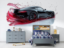 Load image into Gallery viewer, Car Detailing Wall Decal, Black Sports Car Wall Art, Auto Detailing Shop Decor, Red Splash Garage Decal, Automotive Business Decor