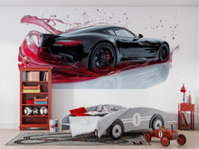 Load image into Gallery viewer, Car Detailing Wall Decal, Black Sports Car Wall Art, Auto Detailing Shop Decor, Red Splash Garage Decal, Automotive Business Decor