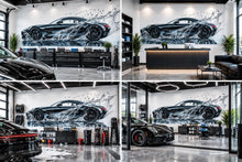 Load image into Gallery viewer, Car Detailing Wall Decal, Luxury Black Sports Car Wall Art, Water Splash Auto Detailing Shop Decor, Automotive Garage Decal