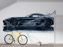 Load image into Gallery viewer, Car Detailing Wall Decal, Luxury Black Sports Car Wall Art, Water Splash Auto Detailing Shop Decor, Automotive Garage Decal