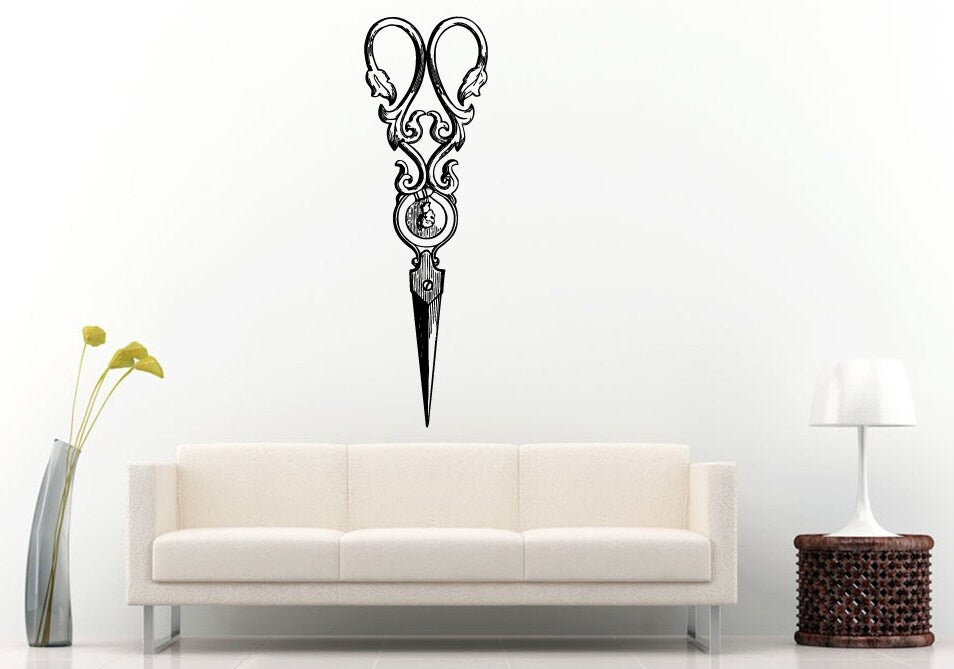 Hair Salon Barbershop Style Cutting Flower Scissors Tools Vintage Old Retro Wall Decal Vinyl Sticker Mural Room Decor L1303
