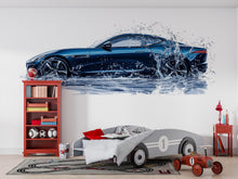 Load image into Gallery viewer, Car Detailing Wall Decal, Blue Sports Car Wall Art, Water Splash Auto Detailing Shop Decor, Luxury Automotive Garage Decal