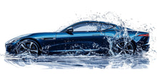 Load image into Gallery viewer, Car Detailing Wall Decal, Blue Sports Car Wall Art, Water Splash Auto Detailing Shop Decor, Luxury Automotive Garage Decal