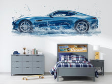 Load image into Gallery viewer, Car Detailing Wall Decal, Blue Sports Car Wall Art, Water Splash Garage Decor, Auto Detailing Shop Decal, Car Wash Wall Art