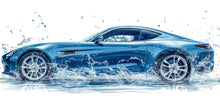 Load image into Gallery viewer, Car Detailing Wall Decal, Blue Sports Car Wall Art, Water Splash Garage Decor, Auto Detailing Shop Decal, Car Wash Wall Art