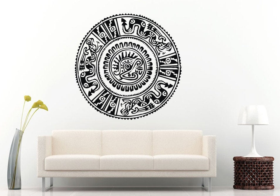 Aztec Calendar Ancient Historical Round Circle Pattern Wall Decal Vinyl Sticker Mural Room Decor L1305