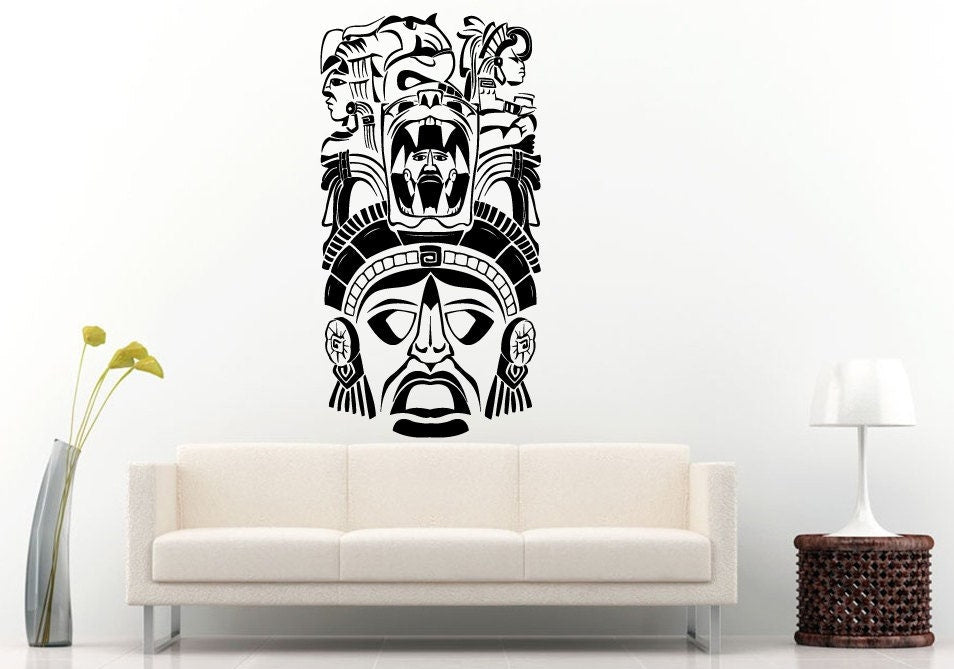 Aztec Totem Ancient Warrior Gods Masks Historical Wall Decal Vinyl Sticker Mural Room Decor L1307