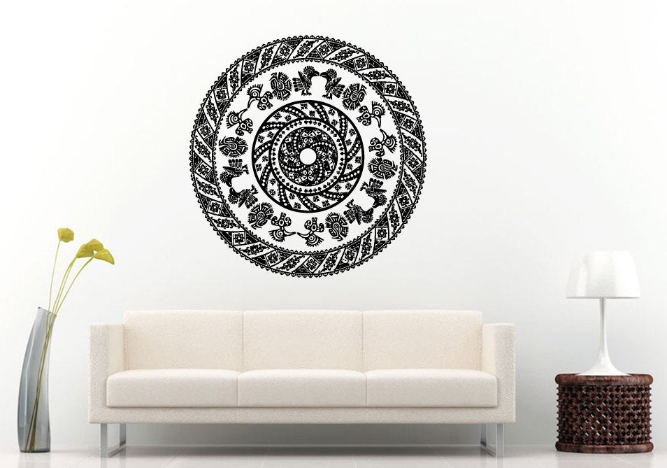 Aztec Calendar Ancient Birds Inside Historical Round Circle Pattern Wall Decal Vinyl Sticker Mural Room Decor L1306