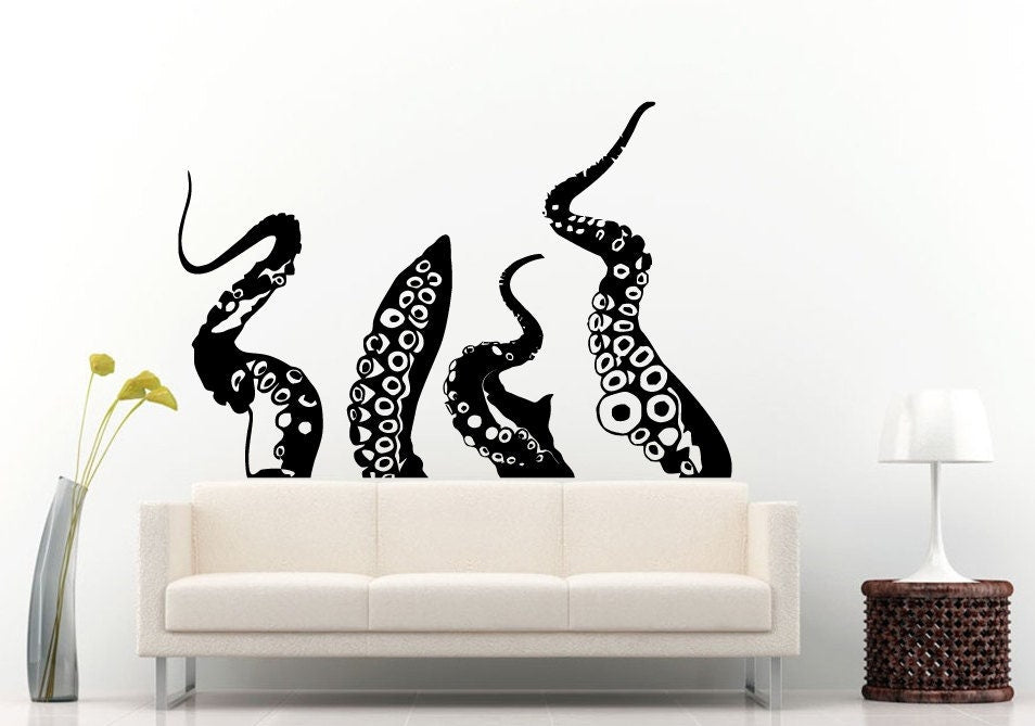 Octopus Climbing Tentacles Sea Ocean Water Fish Animal Creature Wall Decal Vinyl Sticker Mural Room Decor L1309