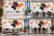 Load image into Gallery viewer, Creative Agency Wall Decal, Marketing Office Wall Art, Colorful Woman Mural, Advertising Agency Decor, Modern Office Wall Graphic