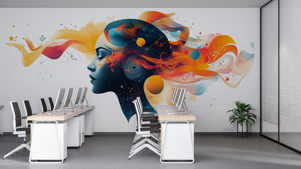 Creative Agency Wall Decal, Marketing Office Wall Art, Colorful Woman Mural, Advertising Agency Decor, Modern Office Wall Graphic