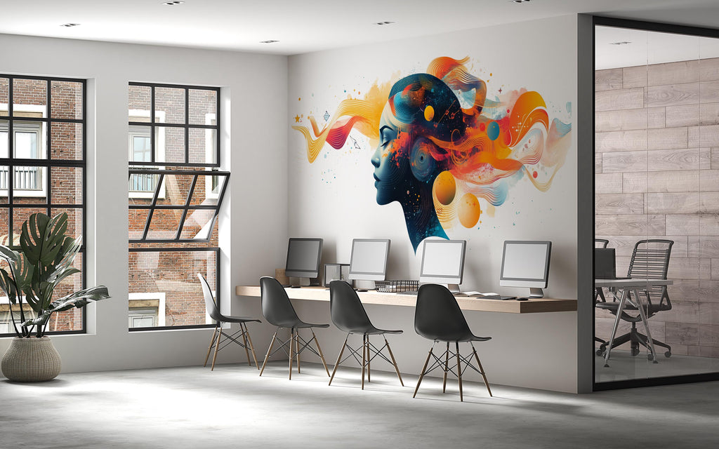 Creative Agency Wall Decal, Marketing Office Wall Art, Colorful Woman Mural, Advertising Agency Decor, Modern Office Wall Graphic