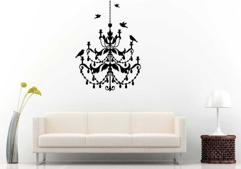 Royal Chandelier Lamp Birds Flying Around Wall Decal Vinyl Sticker Mural Room Decor L1324