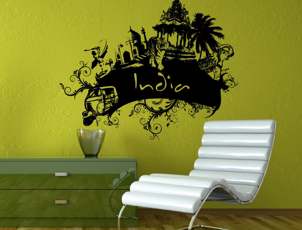 India Collage Jungle Tiger Buddha Ganesh Elephant God Temple Wall Decal Vinyl Sticker Mural Room Decor L1335