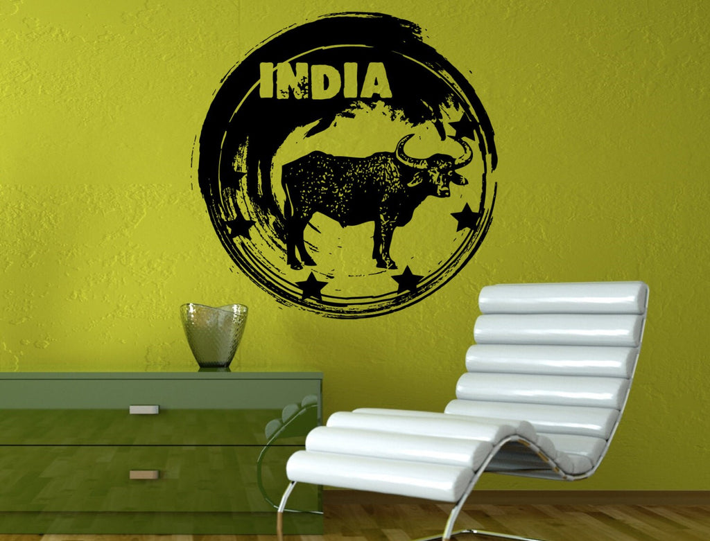 India Circle Stamp Bull Cow Culture Wall Decal Vinyl Sticker Mural Room Decor L1336
