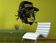 Load image into Gallery viewer, Monkey Gorilla Head In Baseball Trucker Cap Hat Smoking A Cigarette Wall Decal Vinyl Sticker Mural Room Decor L1337