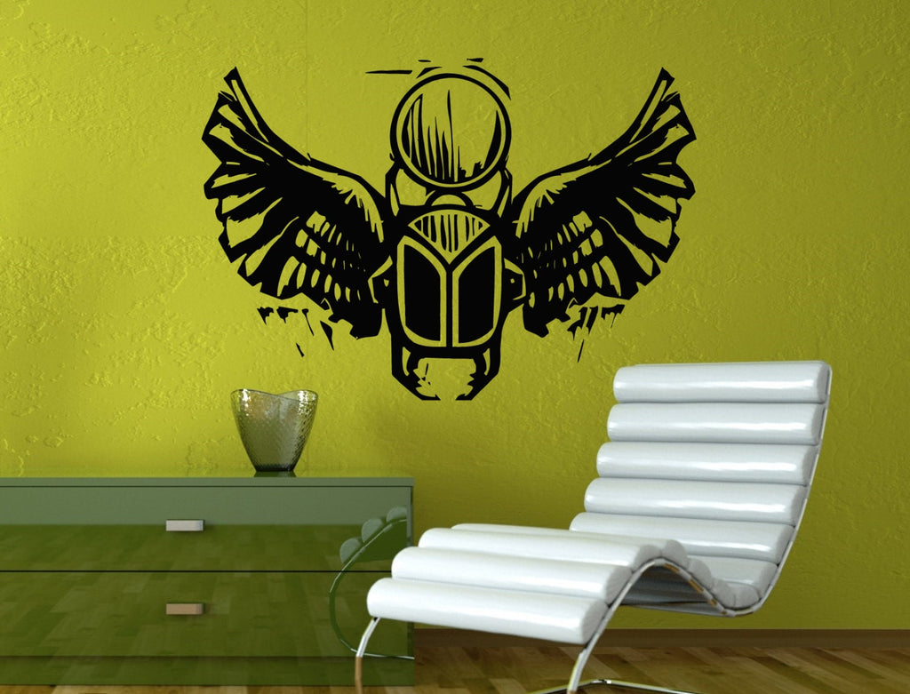 Woodcut Style An Egyptian Winged Scarab Beetle Holding The Sun Wall Decal Vinyl Sticker Mural Room Decor L1350