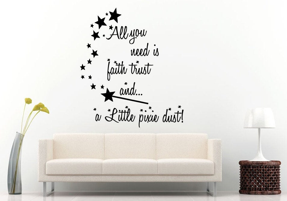 Pan Saying Quote "All You Need Is Faith Trust And A Little Pixie Dust" Vinyl Peal And Stick Removable Sticker Decal L1352