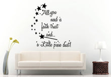 Load image into Gallery viewer, Pan Saying Quote "All You Need Is Faith Trust And A Little Pixie Dust" Vinyl Peal And Stick Removable Sticker Decal L1352