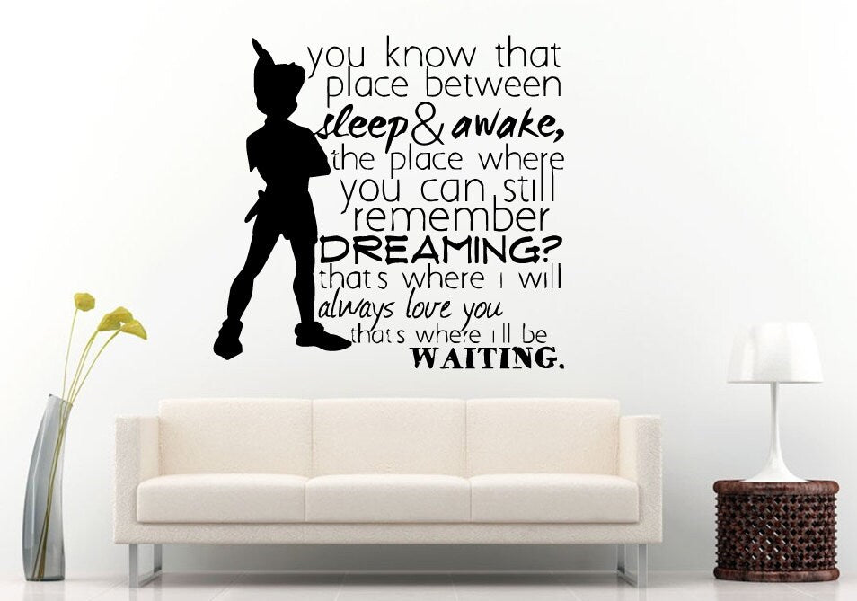 Pan Saying Quote "Sleep Awake Dreaming Waiting" Vinyl Peal And Stick Removable Sticker Decal L1353